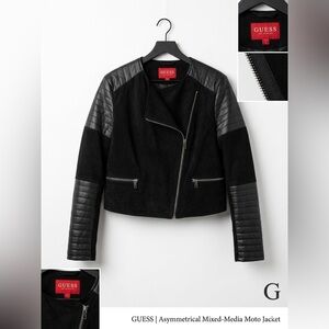 GUESS Black Quilted-Sleeve Moto Jacket